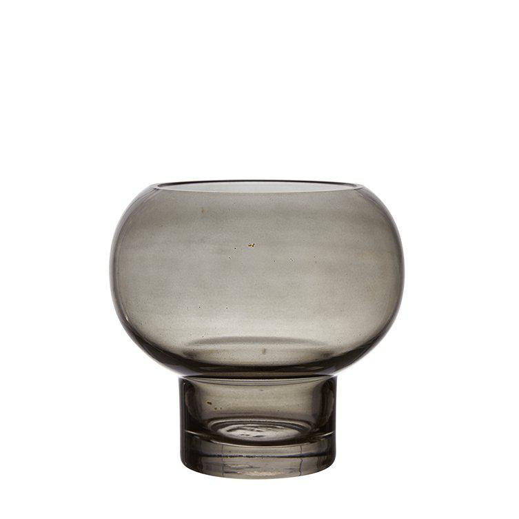 Glass Smoked Gray Candle Holder, 11cm Height base Lantern - Luzid Studio 