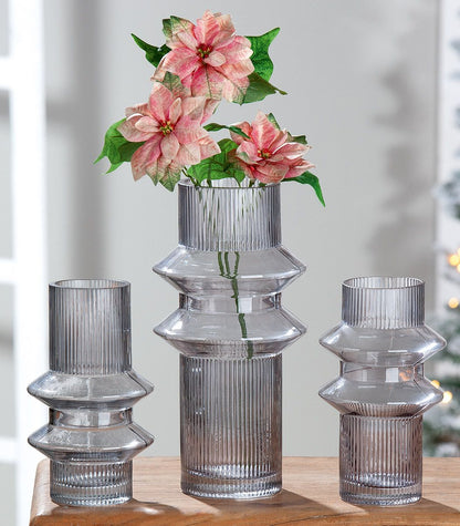 2er Set Clear Glass Vase Smoke 22cm Height - Luzid Studio 